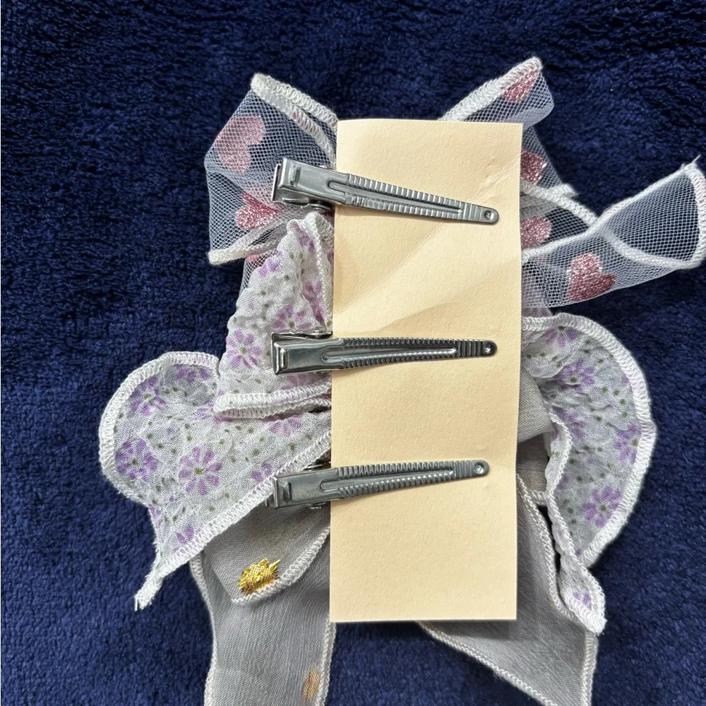 🩵Floral and Glitter Bow Hair Clips Set